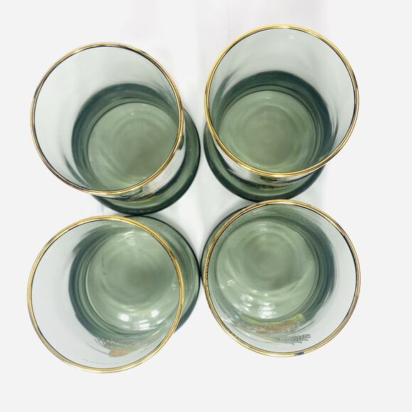 NED SMITH Double Lowball 12 oz Glass Set (4) Smoke Gold Rim Waterfowl Rocks EUC - Picture 7 of 10